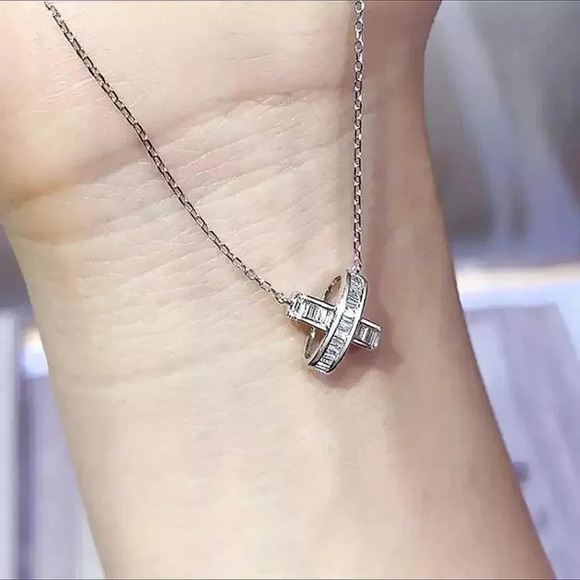 💥 X Shape Link Chain Factory Price Zircon Delicate Fashion Necklace, EVGG1098 - Picture 2 of 3